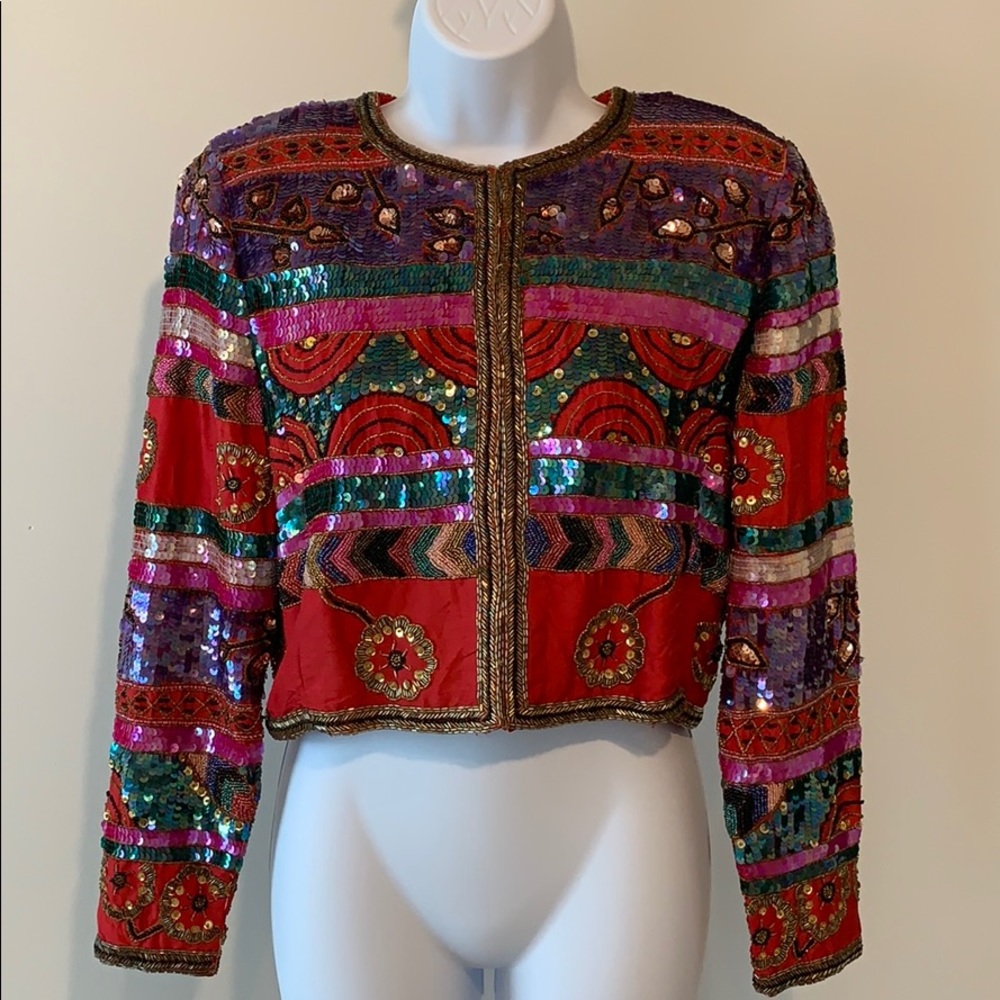 Vintage Carolyne Barton Sequin Beaded Crop Jacket